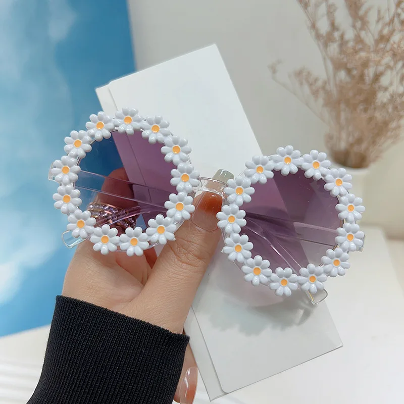 New Personalized Wreath Decorated Sunglasses Children's Transparent Sunflower Sun Glasses Cute Baby UV Protection Eyewear