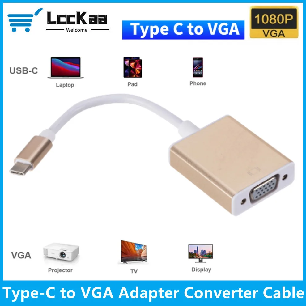 LccKaa Type-C to VGA Converter Adapter Cable USB-C Male to VGA Female Adapter for Macbook 12 inch Chromebook Pixel Lumia 950XL