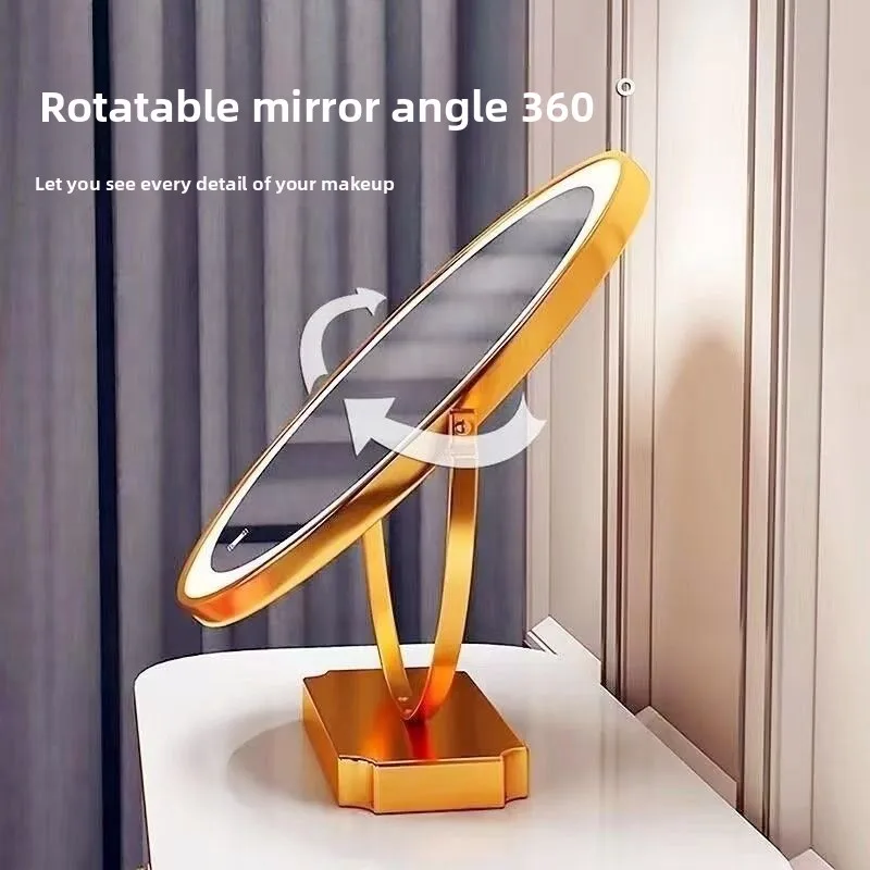 Internet Celebrity Make-up-Spiegel, Desktop-Desktop, 360 Grad drehbar, Plug-in, Multifunktions-Smart-Spiegel mit Licht, LED-Waschtisch