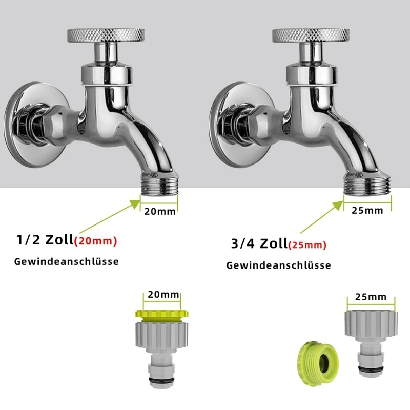 Garden Hose Tap Connector 3/4 inch and 1/2 inch BSP 2in1 Threaded Faucet Adapter Hose Connection Set for Garden Irrigation