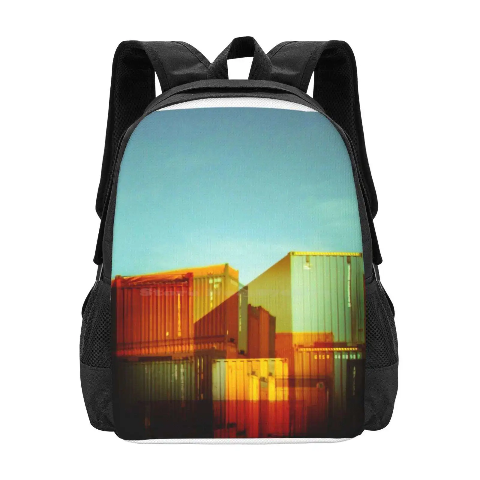 Large Capacity School Backpack Laptop Bags Harbour Blue Exposure Orange Container Double Docks Industry Shipping