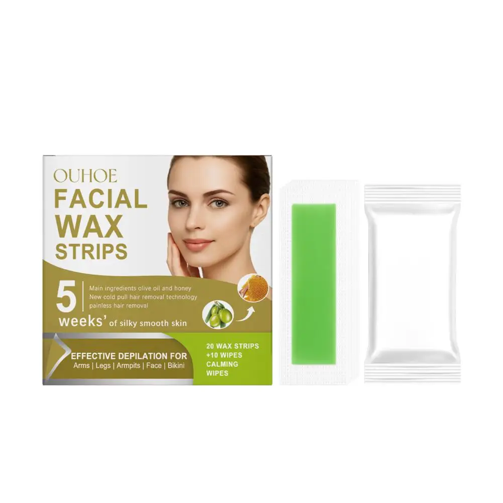 20 pièces bandes de cire épilation du visage bandes de cire épilation du visage des femmes bandes de cire douce et rapide pour les sourcils du visage