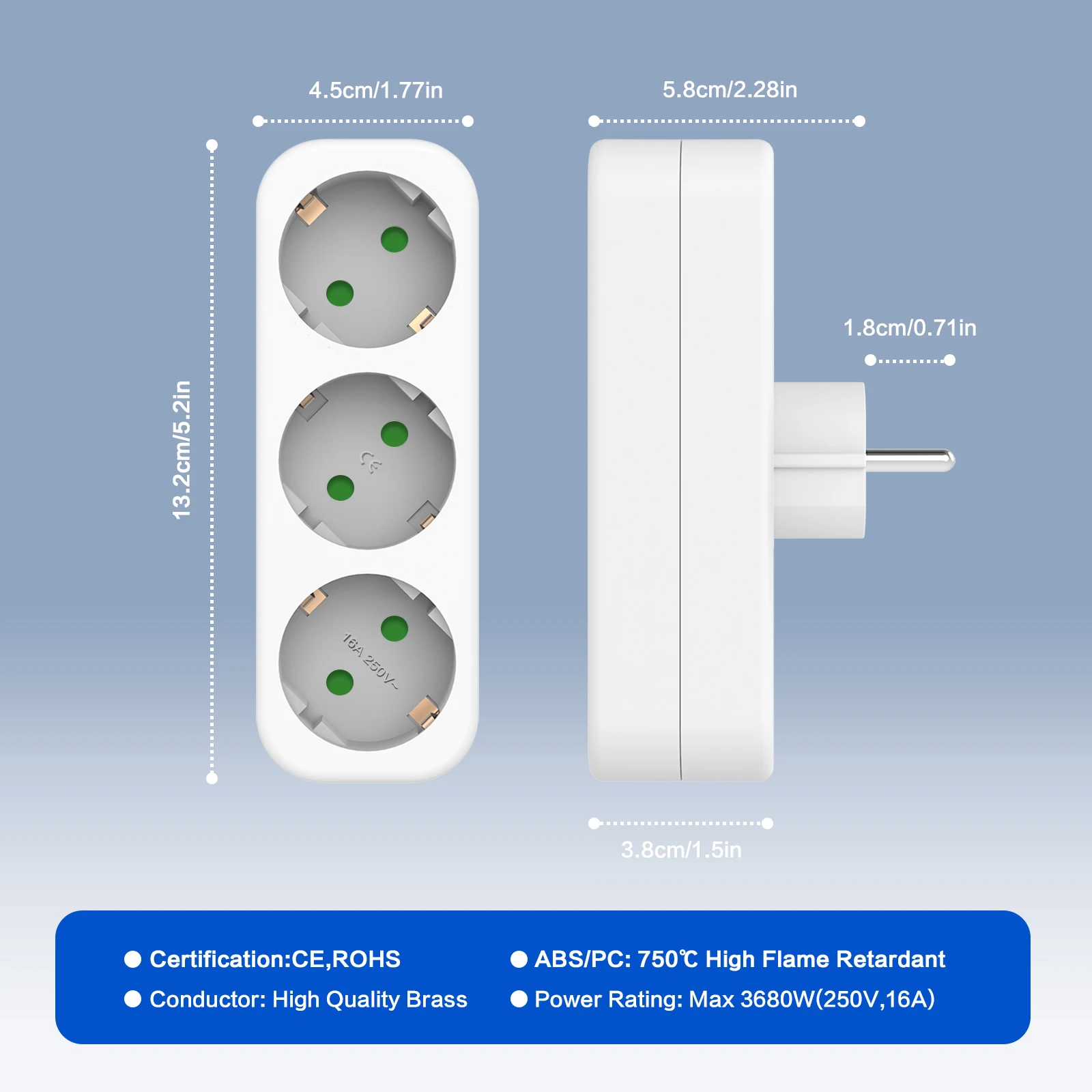 1/2pcs EU Plug Wall Socket Extender 1 To 3 Way European Conversion Plug Germany Standard Multiple Plugs Socket Adapter for Home