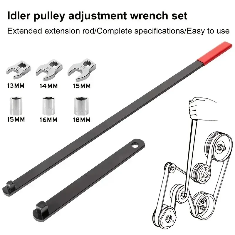 8pcs serpentine belt wrench tool belt removal installation kit 3/8 1/2 inch drive adjustment tightening wrench for car repair