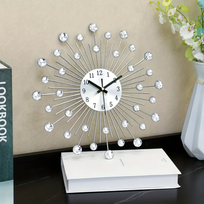 New Hot Vintage Metal Crystal Sunburst Wall Clock Large Morden Wall Clocks Design Home Art Decor Ornaments