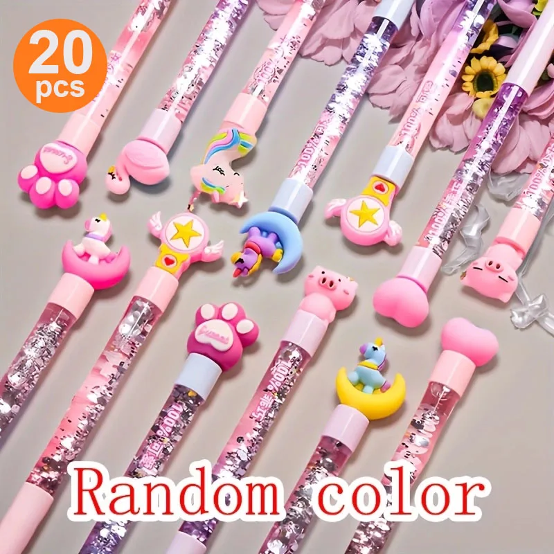 

20 гелевых ручек с мультяшными зыбучими песками, наполненных блестками, ослепляющими и блестящими, удобным захватом, подходят для фестивалей и т. д.