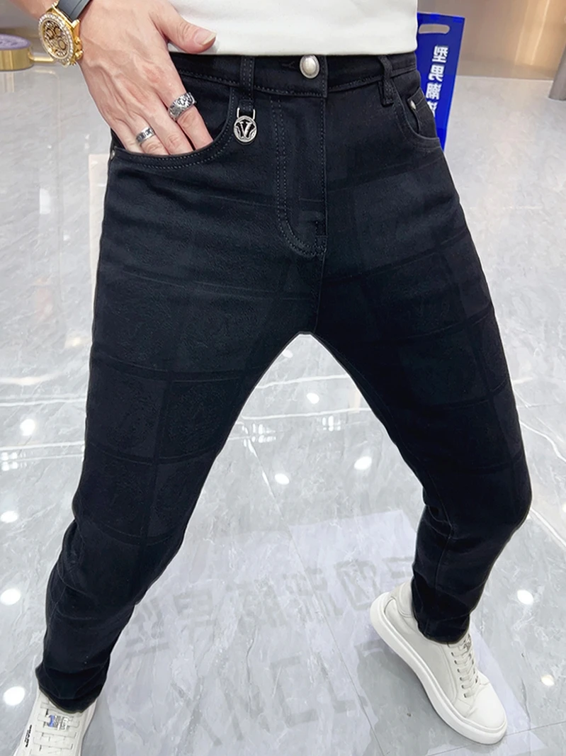 

Bla Slim Fit Men's Jeans Casual Faion Busin Elastic Long Pants Autumn Winter Youth Trendy Water Waed No Brand Regist...