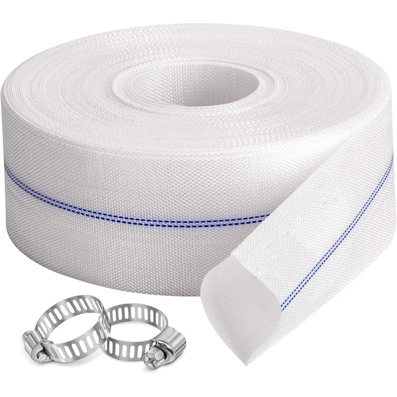 

Pool Backwash Hose 1-1/2” × 100 ft Fiber Reinforced Discharge Hose General Purpose Flexible Lightweight Lay Flat Pump Drain Pipe