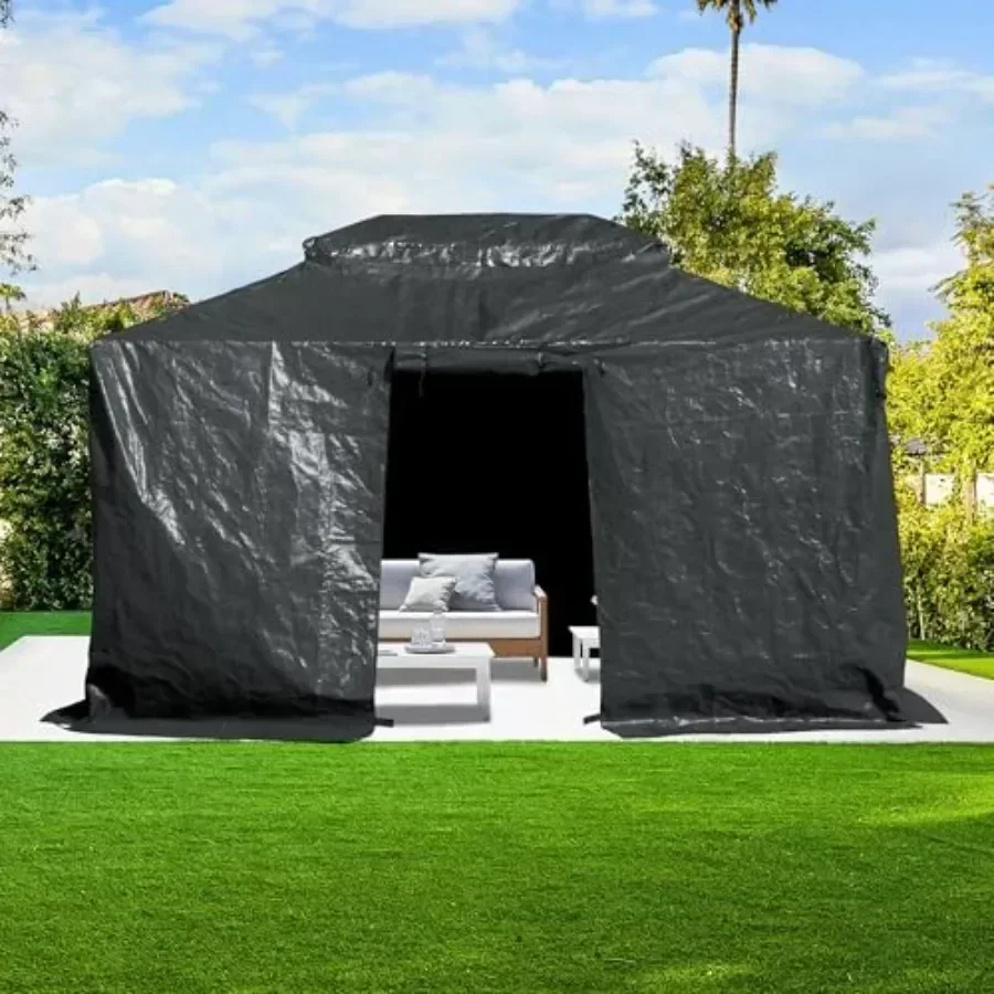 Domi 10'x12' Unil Winter Gazebo Cover - All Season Waterproof Enclosed Cover with Sidewalls and Mesh Windows Gray