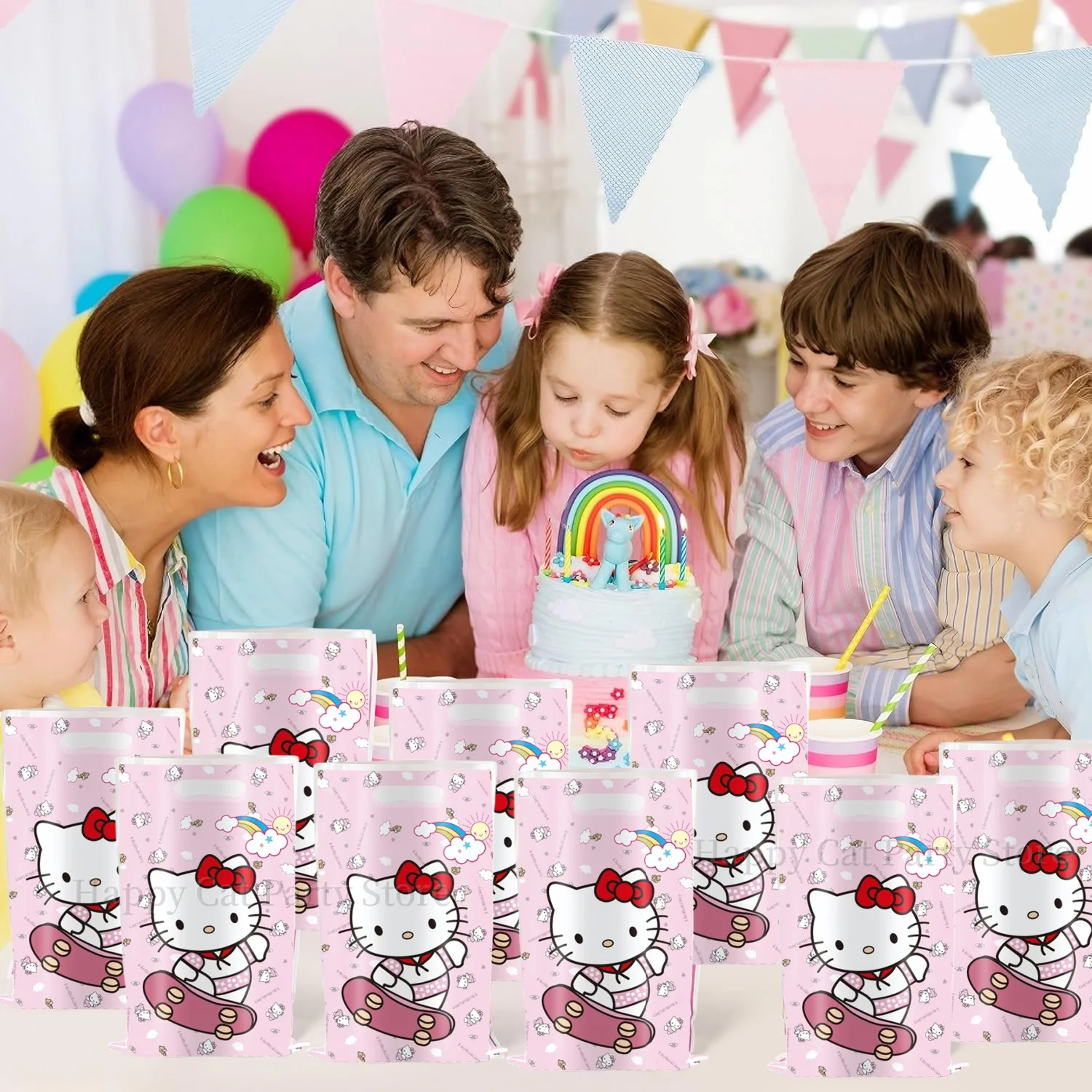 hello kitty birthday Gift Bag Kawaii kitty figures Handle Candy Bag Packaging Bag Giveaway girl Party Favors Decor Children Toy