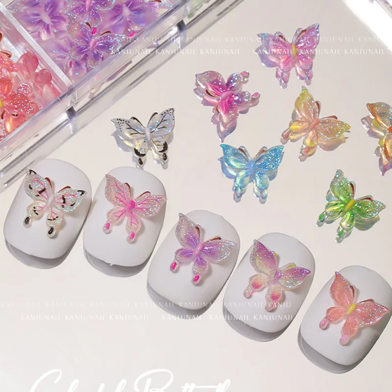 

50Pcs Butterfly Glitter Nail Charms 3D Light Butterfly Nail Jewelry Nail Art Decoration Parts For DIY Nail Manicure Accessories