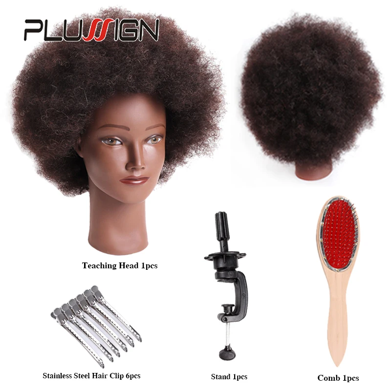 Afro Kinky Curly Training Head Female Mannequin Head With 100% Human Hair Hairdresser Training Manikin With Table Clamp Holder