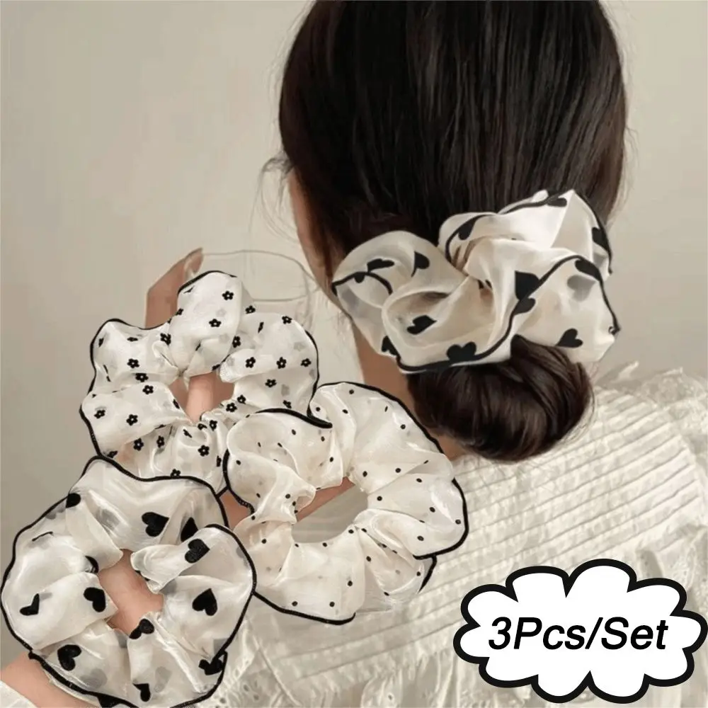 

3Pcs/Set Floral Printed Fabric Hair Scrunchies High Elastic No Hurt Hair Hair Ropes Soft Fabric Polka Dot Pattern