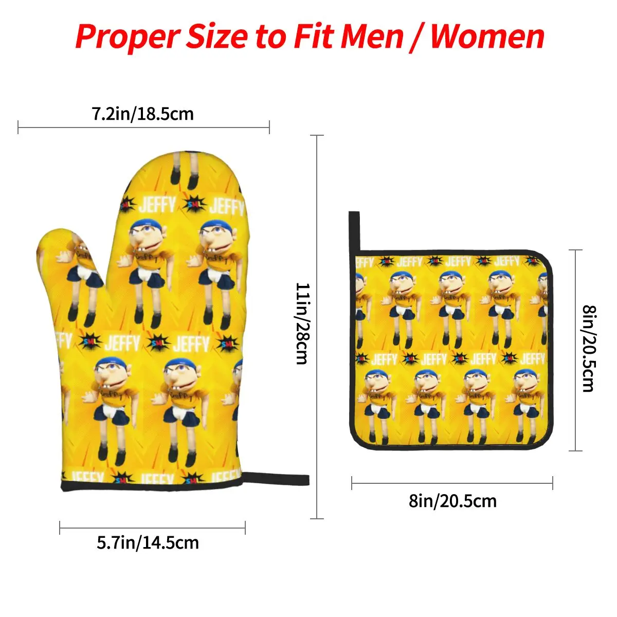 Jeffy Puppet Oven Mitts and Pot Holder Sets of 4 for Baking Kitchen Cooking Grilling Resistant Non-Slip Gloves