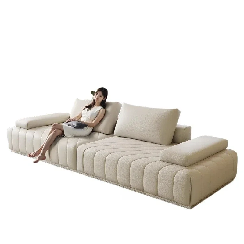 2025 new Italian minimalist leather Lawrence Roland sofa living room large apartment villa straight row sofa