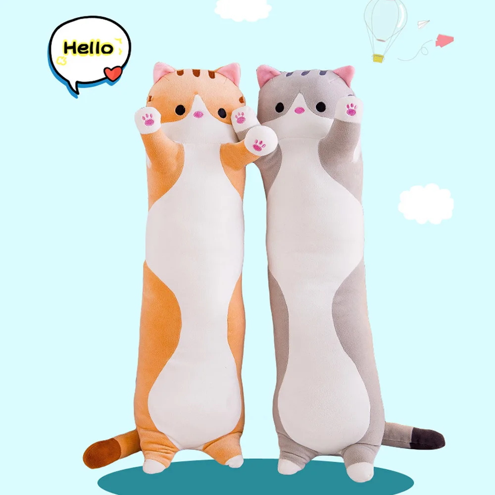 Kids Adults 50/70cm Cute Soft Plush Long Cat Pillow Doll Cartoon Animal Cat Kitten Big Long Sleeping Pillow Cushion Bolster Toy