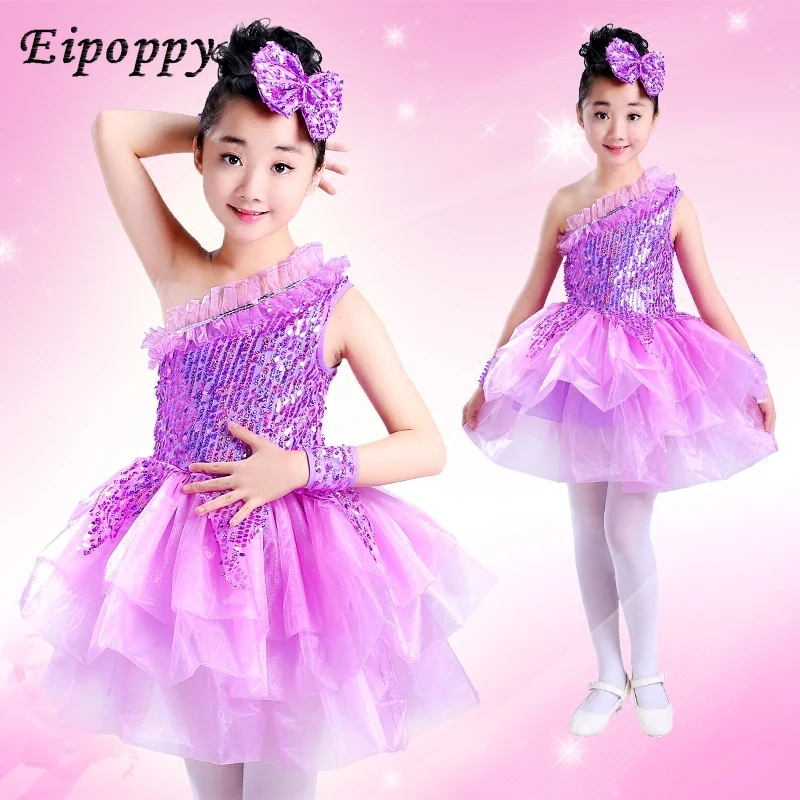 New children's dance costume girls kindergarten sequins puff princess dress costumes girls dancing skirts summer