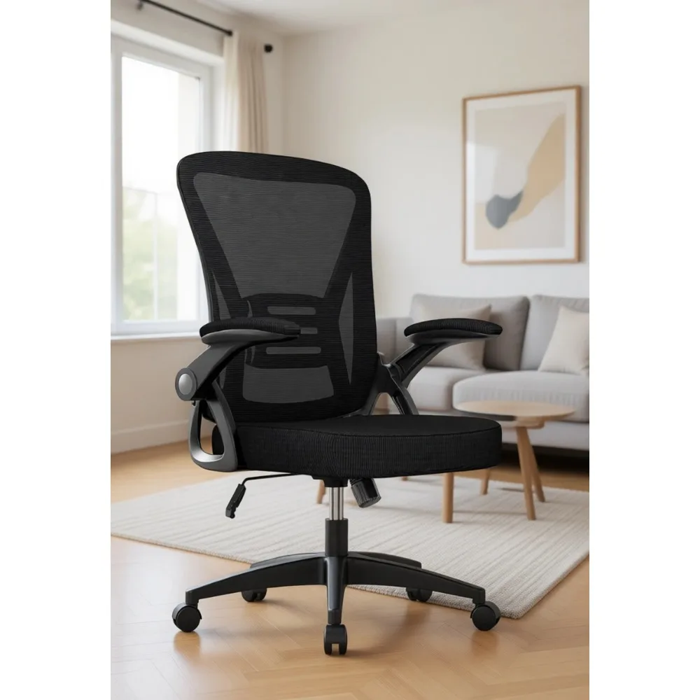 Ergonomic Mid Back Mesh Swivel Chair with Adjustable Height, Flip-Up Armrest, Lumbar Support - Ideal for Office and Study