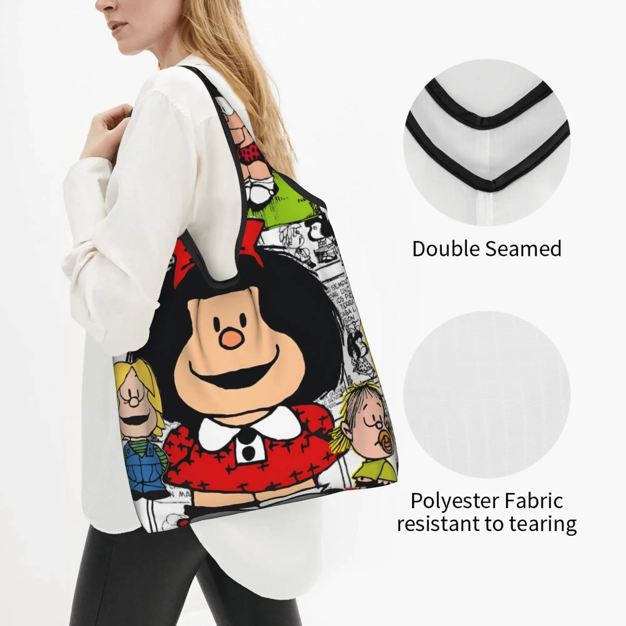 M-Mafaldas Manga Comics Grocery Shopping Bags Funny Shopper Shoulder Tote Bag Big Capacity Portable Classic Handbag