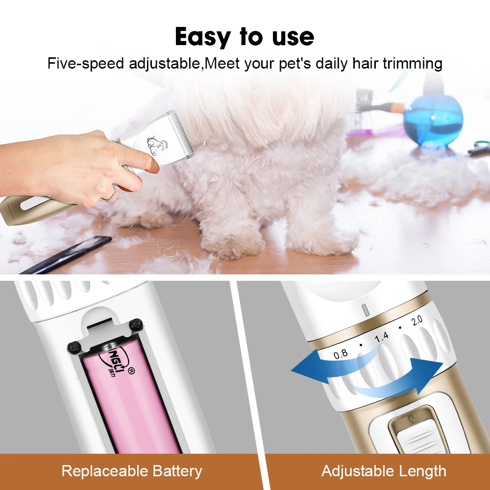 Hiena Pet Electric Hair Clipper Household Dog Cordless Shaving Clipper Cat Hair Trimming USB Rechargeable Animal Hair Remover