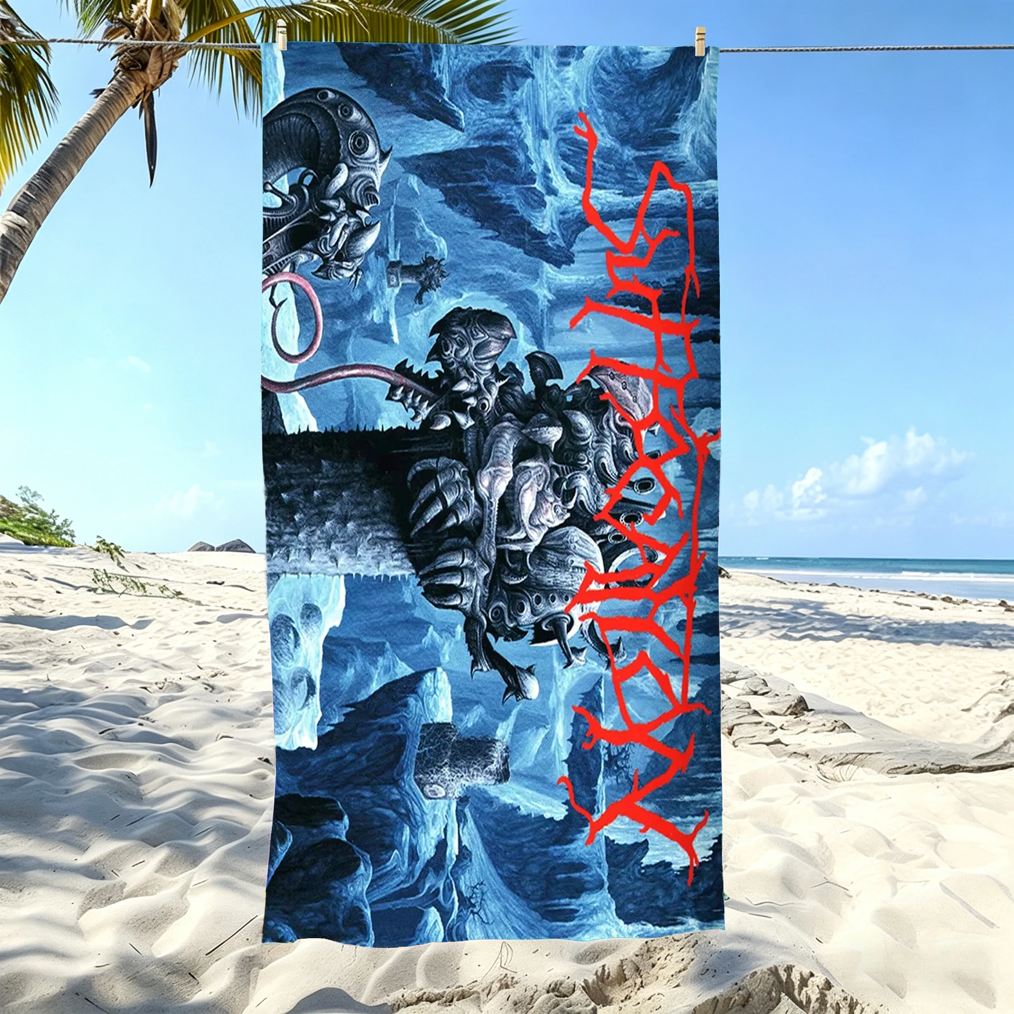1pc S-Suffocation Pierced From Within Beach Towel Microfiber Quick Dry Technical Death Metal Bath Towel For Pool Beach Travel
