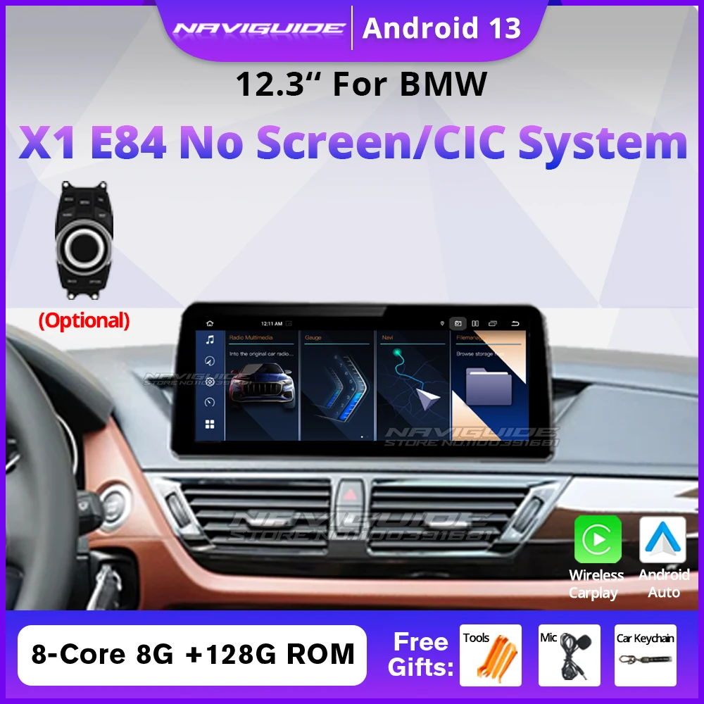 NAVIGUIDE 12.3 Inch For BMW X1 E84 2012-2015 LHD CIC System / NO Screen Car Radio Android 13 Multimedia Player Carplay WIFI GSP