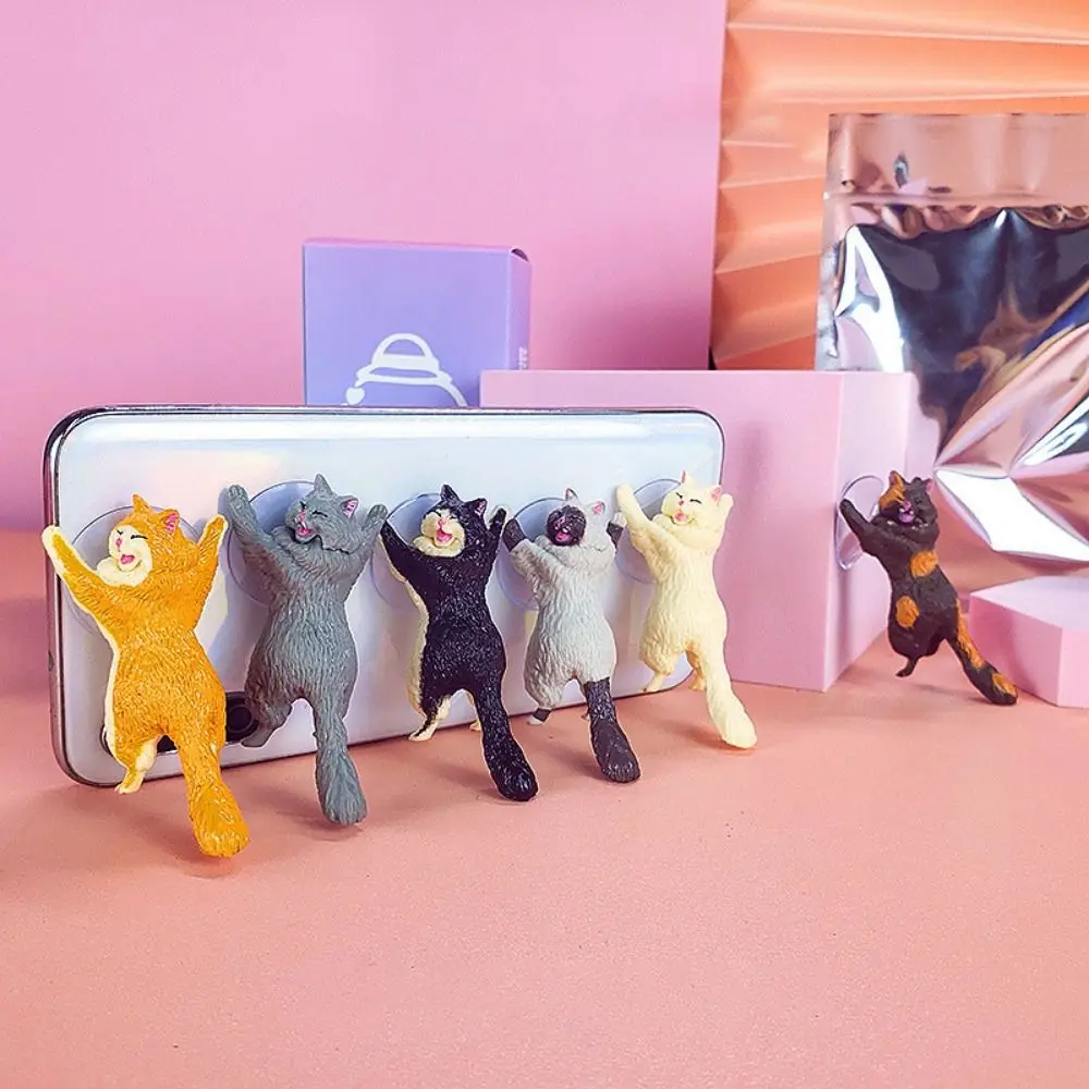 Cute Cat Phone Holder Tablets Desk Sucker Support Resin Mobile Phone Stand Holder Sucker Design Animal Holder For Smartphone