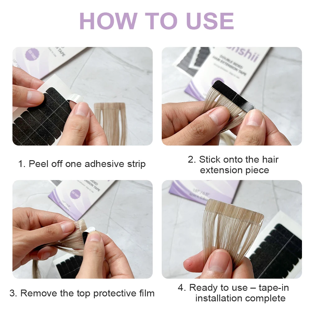 Lanshii Tape-In Hair Extension Tape Replacement Tabs – 120 Double-Sided Waterproof Tabs 4x0.8cm, Invisible & Strong Hold