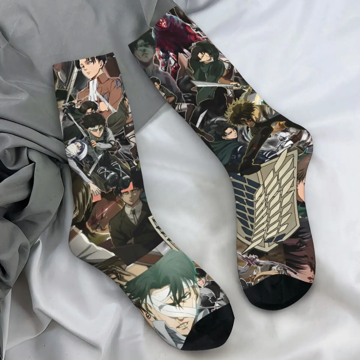 

Anime Attack On Titan Socks Japanese Comic Gothic Stockings Unisex Men Outdoor Sports Socks Spring Graphic Anti Bacterial Socks