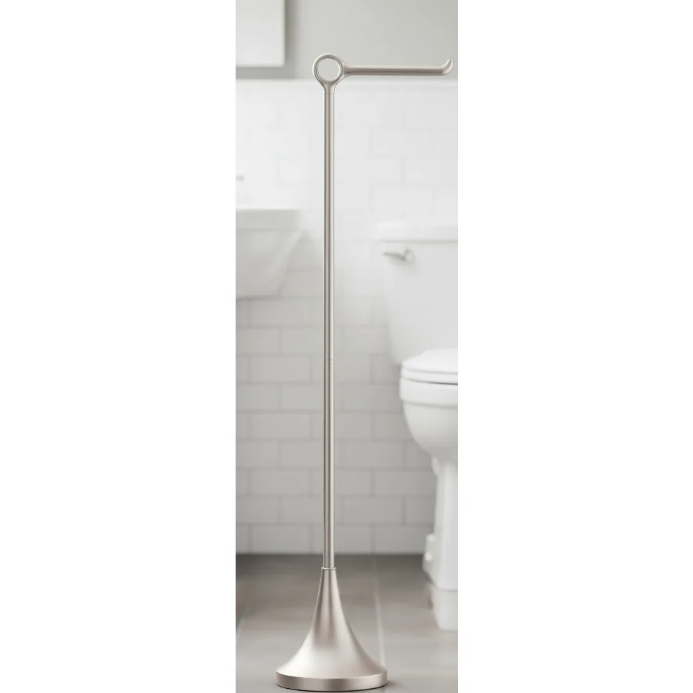 

Modern Free Standing Toilet Paper Holder with Weighted Base, Nickel Finish for Bathroom Organization - Minimalist Design