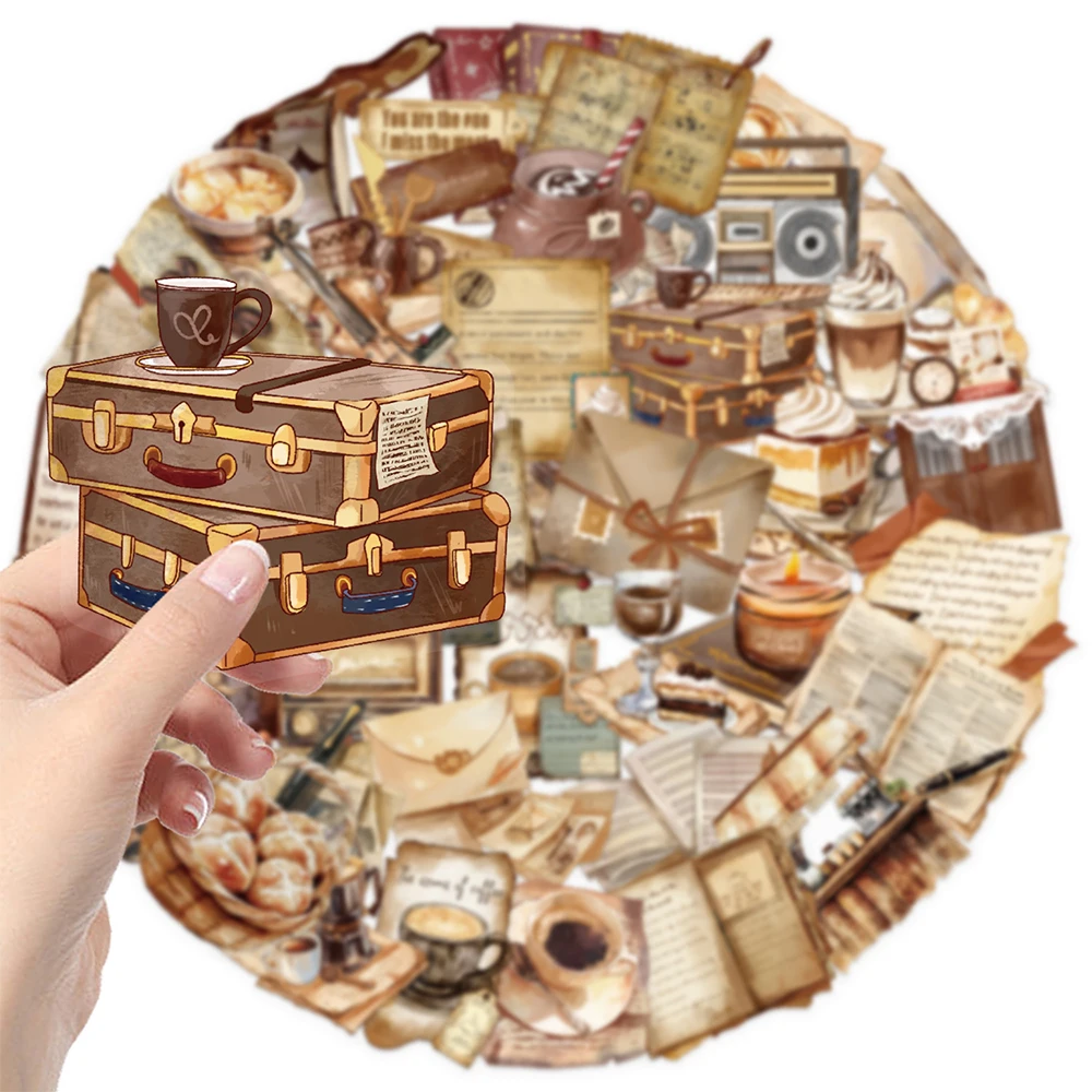 10/30/50pcs Transparent Ins Retro Coffee Stickers Waterproof Transparent PET Ledger Material Decor Guitar Notebook Stationary image 4