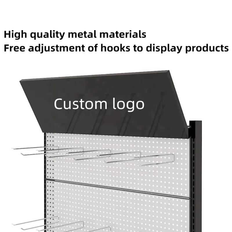 custom.Custom Metal Pegboard Panel Hook Hanging Human Braid Hair Bundle Extensions Wig Accessories Product Display Rack St view 2