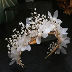 Women Flower Pearl Hairbands Princess Bridal Hair Hoop Luxury Wedding Tiaras Earring Sets Fairy Marriage Jewelry Set Charm Crown