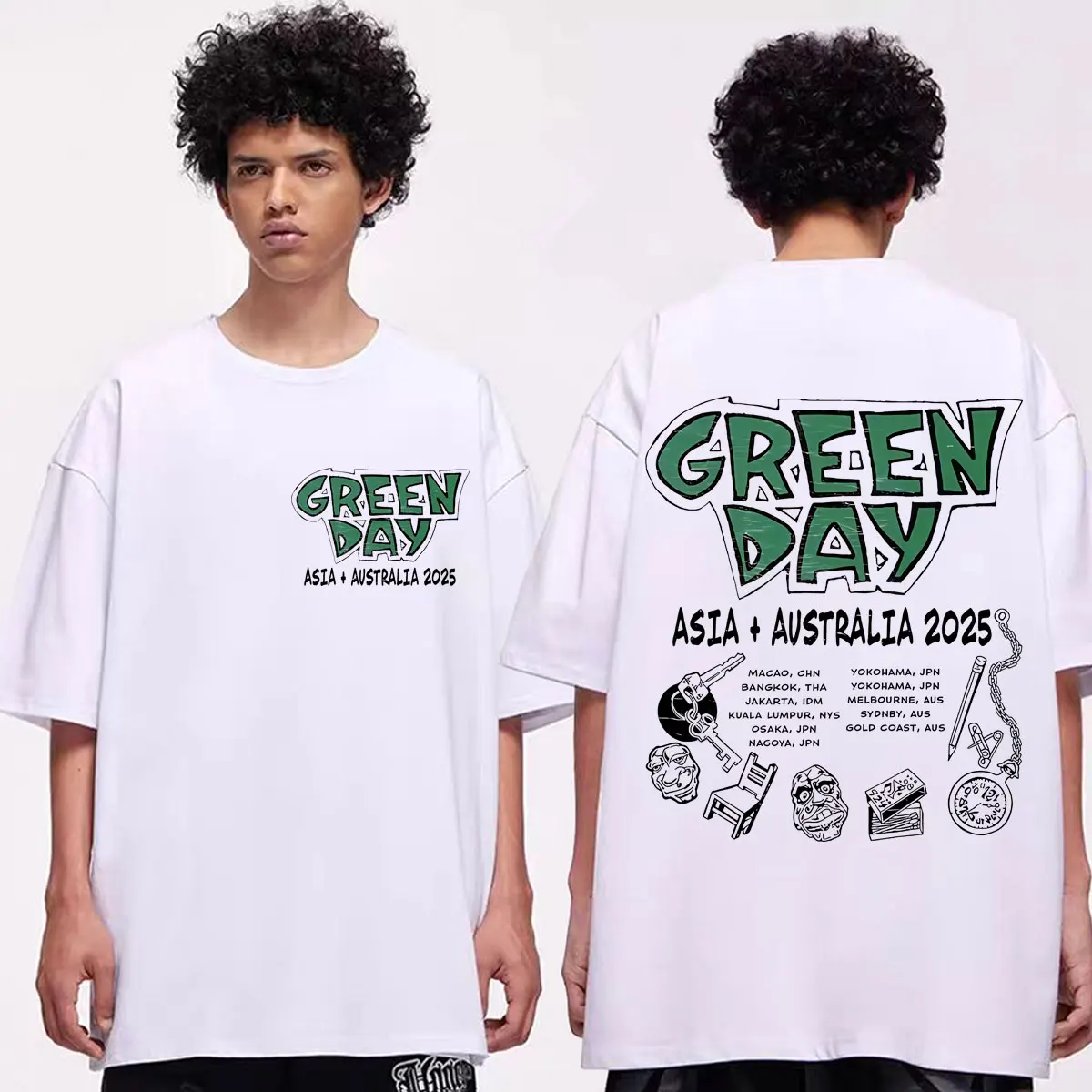 

90's Punk Rock Band Green Day Tour 2025 T-shirt High Street Fashion Trend Short Sleeve T-shirts Men Women Casual Loose T Shirts