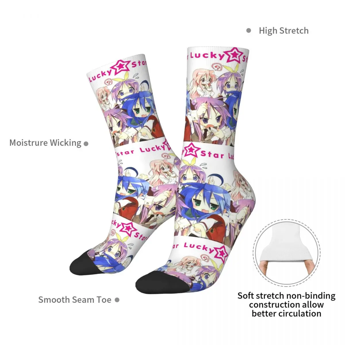 Calzini anime Lucky Star Harajuku Calze di alta qualità Calzini lunghi per tutte le stagioni Accessori per regalo di compleanno unisex