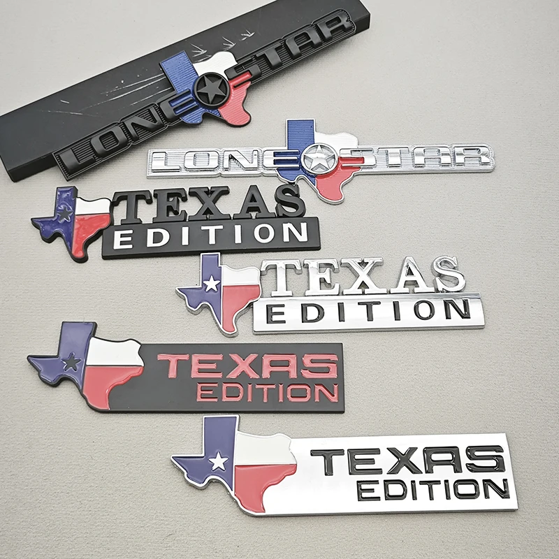 3D Metal TEXAS EDITION Logo LONE STAR Emblem Rear Trunk Badge Chrome Black Sticker Body Decorative Accessories