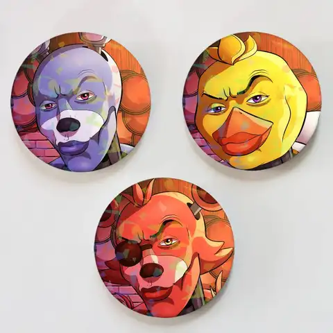 Funny W-FnafS Round Exquisite Laser Badge Brooches Creative Pins For Clothes Hat Backpack Gift Accessories