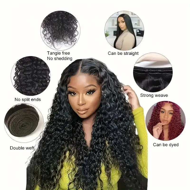 Water Wave Hair 3 Bundles With Closure 100% Natural Human Hair Weave Bundle With 4x4 Closure Human Hair Extensions Natural Color