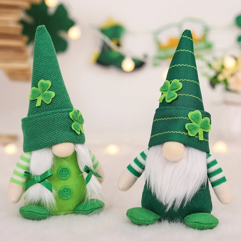 St.Patrick's Day Gnome Green Hat Doll Plush Elf Decorations Handmade with Lanyard Irish Leprechaun Party Decor for Kids Gift