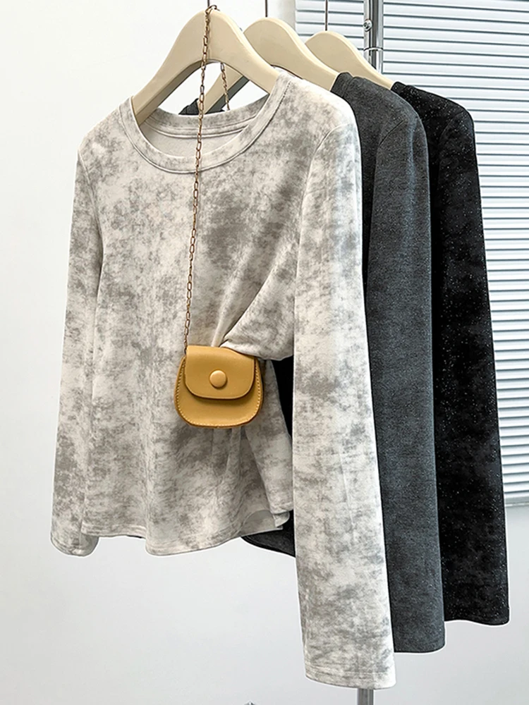 

Женская свободная футболка с длинным рукавом, окрашенная в технике тай-дай, для повседневной носки, модная, больших размеров