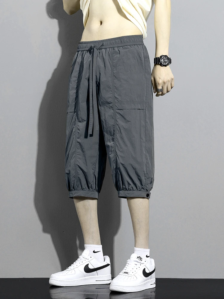

Ice Silk Seven-Foot Pants Men's New Summer Thin Loose Six-ort Casual Sports Qui-Drng Trendy Brand Mid-Pants