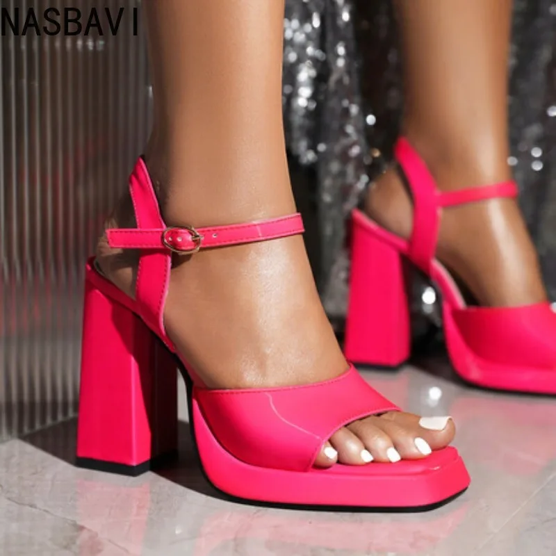 

NASBAVI Fashion Fish Beak Exposed Toe High-heeled Women's Sandals Solid Color Simplicity Comfortable Square Heel Fashion Sandals
