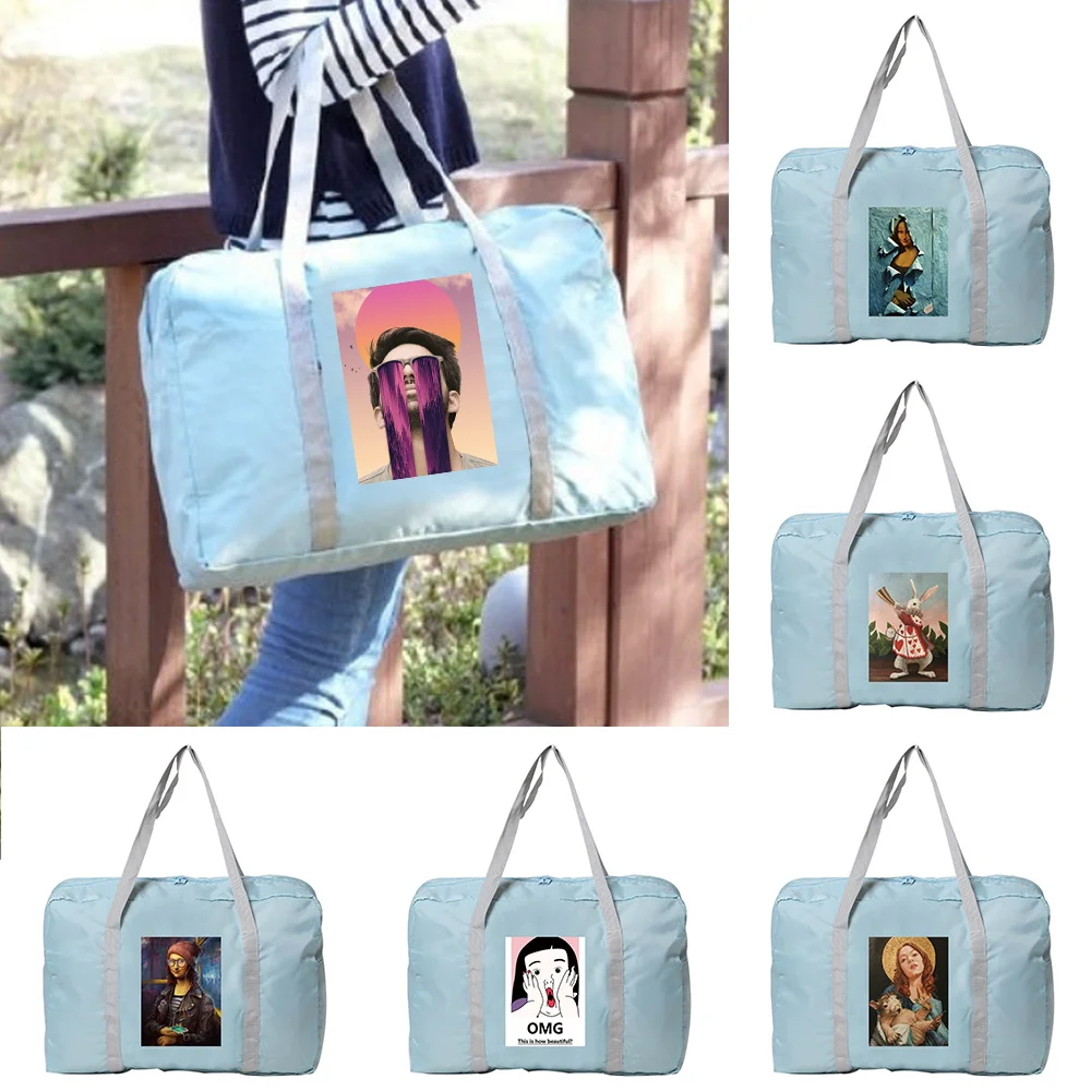 

Handheld Travel Bag with Zipper Clothing Storage Funny Pattern Printing Series Reusable Duffel Pack Luggage Check-in