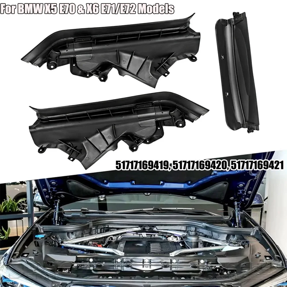 Image of Passend für BMW Motorhaube Hitzeschutzblech 3-teilig 51717169419 51717169420 51717169421 Für BMW X5 X6 E70 E71 E72 Auto Motorraum Obere Trennwand Set Links Rechts
