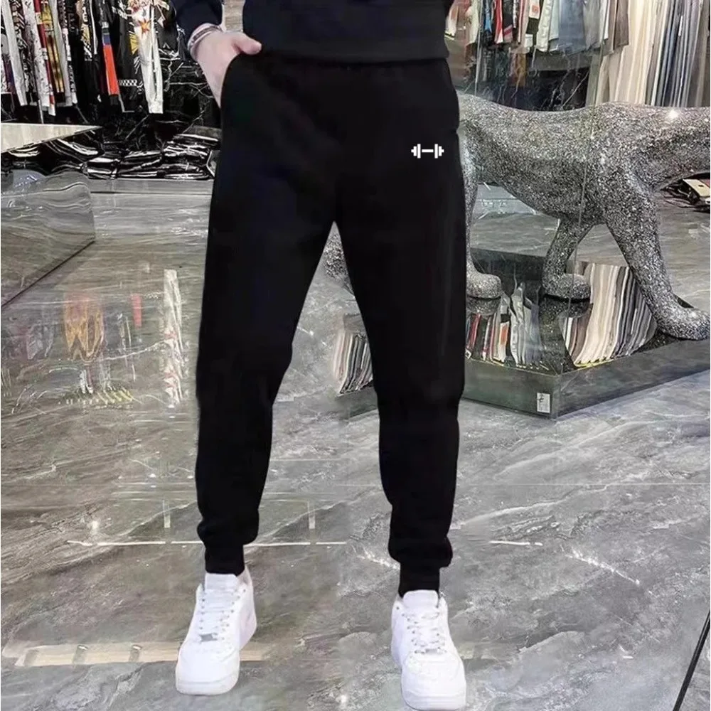 Men Running Sweatpants Printed Thickened Fleece Daily Jogging Bottoms Outdoor Basics Sports Casual all-match PantsWinter Autumn