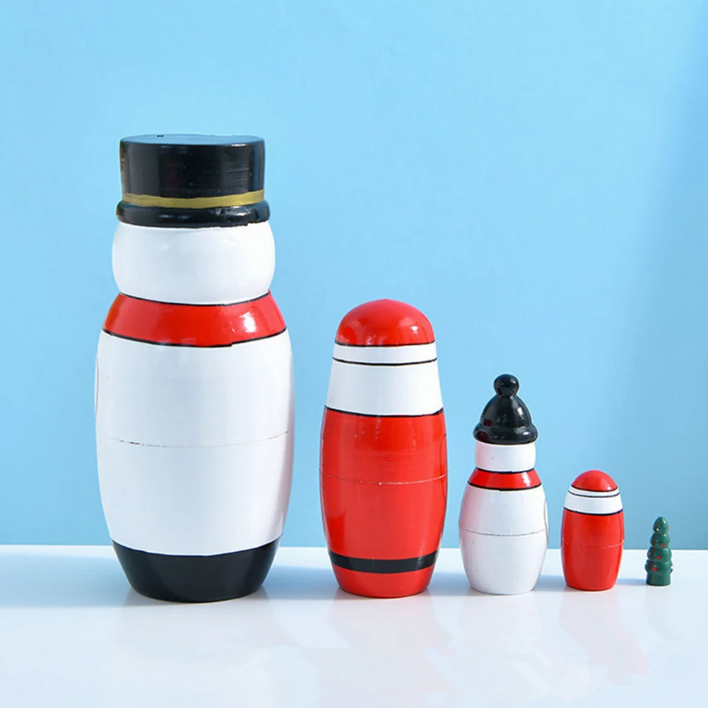 

1 set 1 Set 4-Layer Wood Nesting Christmas Russian Matryoshka Wooden Stackable For Kids Holiday Decor Party Favors Home Desktop