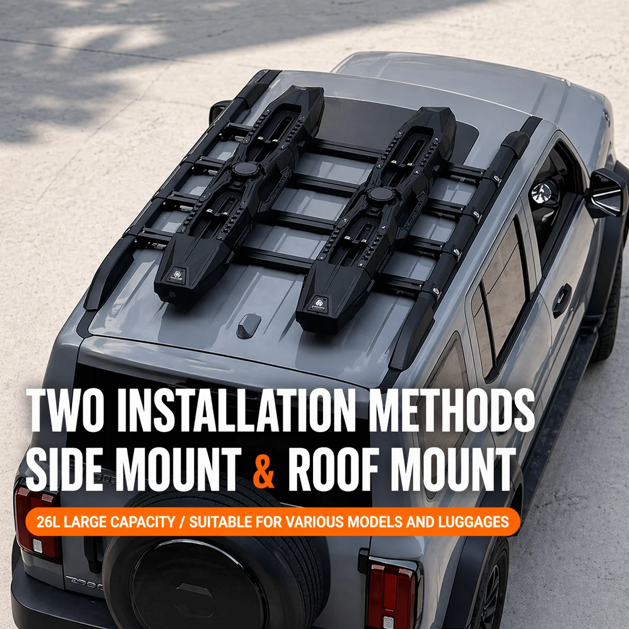 4x4 Car Roof Water Tank, 26L 7Gal 85 PSI Electric Shower with Key Lock Bracket for Pickup Truck Car and Motorhome, 160x28cm