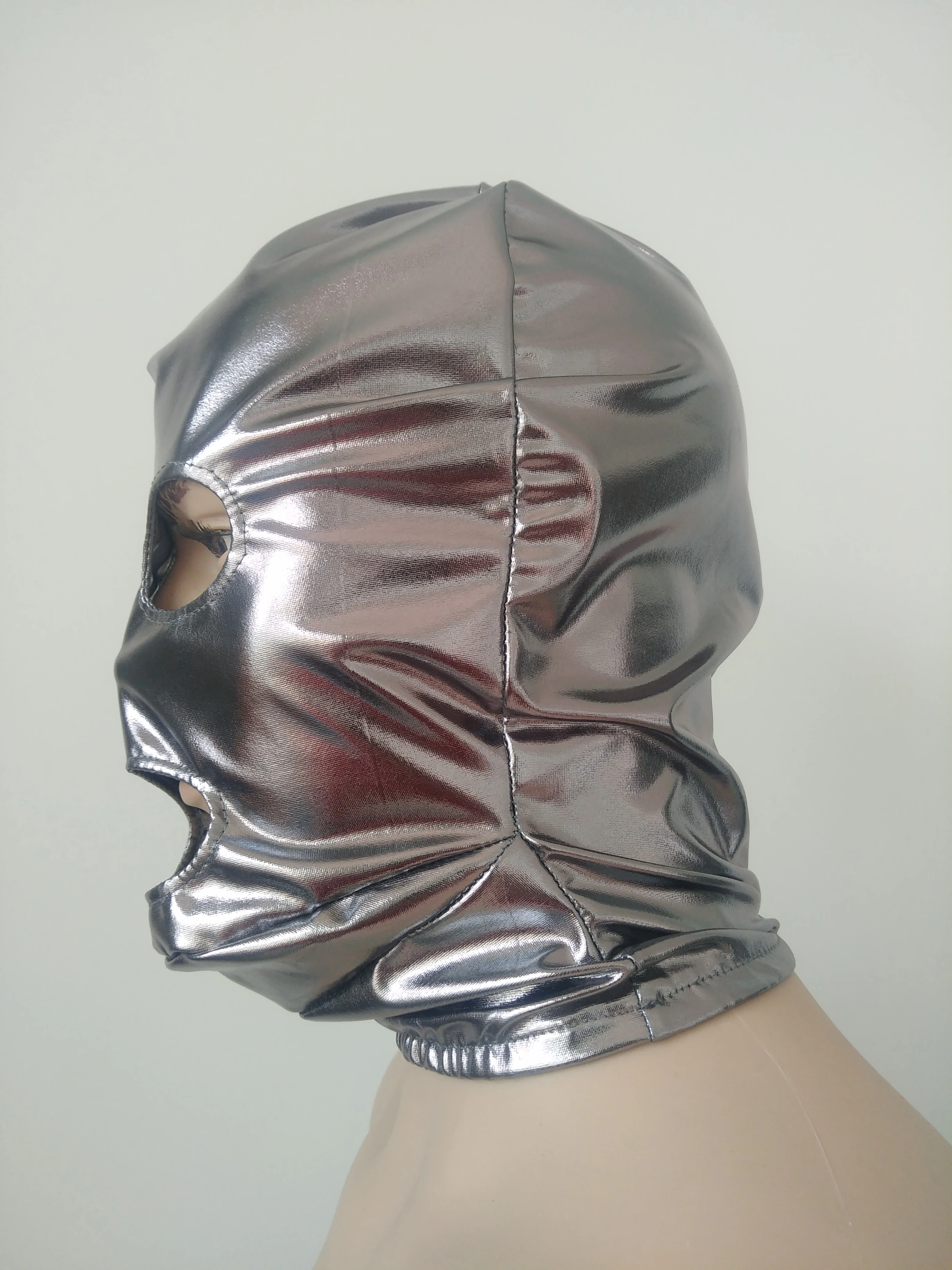 Maski na Halloween Cosplay kostiumy błyszczące metalowe maski otwarte oczy dorosłych unisex Zentai kostiumy akcesoria imprezowe