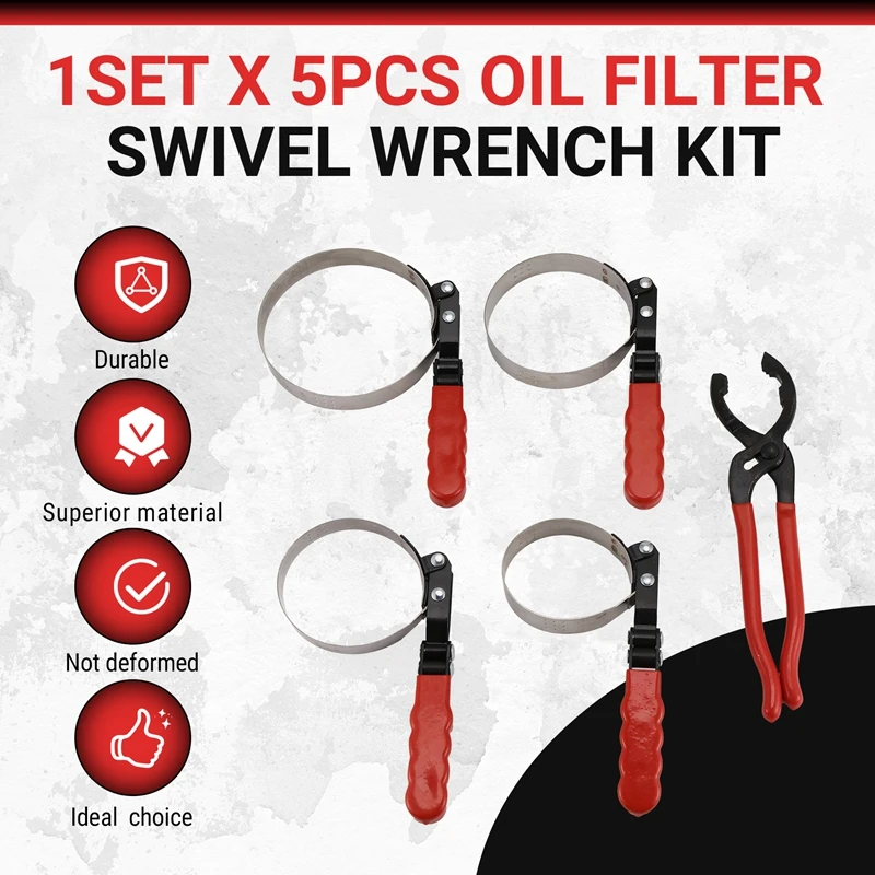 

5PCS Standard Oil Filter Swivel Wrench Set 2-3/4 - 5-1/4 Inch Adjustable Oil Filter Pliers Oil Filter Removal Tool