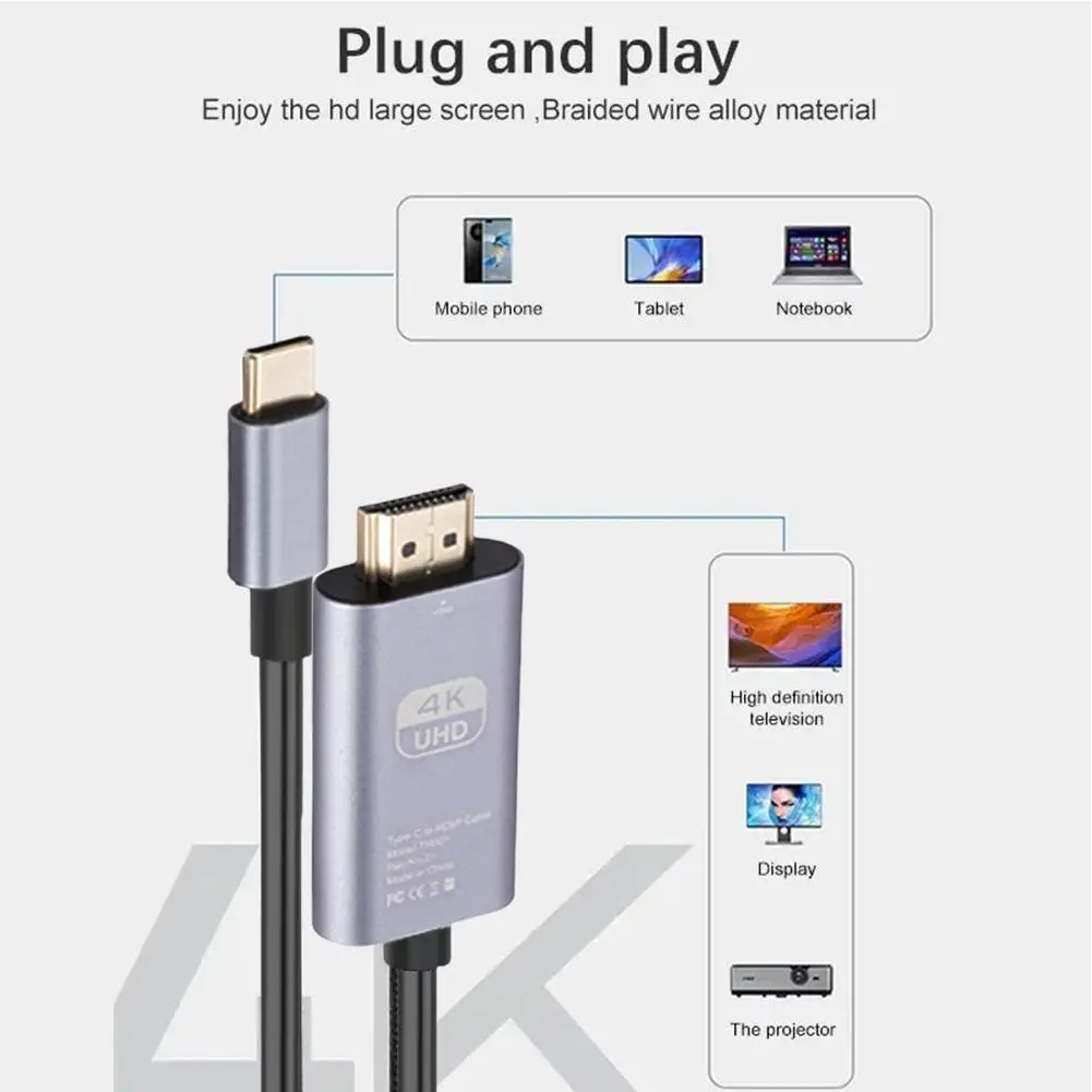 USB C To HDMI Cable 4K@60hz Type-C To HDMI Cable Ultra High Speed Adapter Cable For MacBook Pro Air IPad